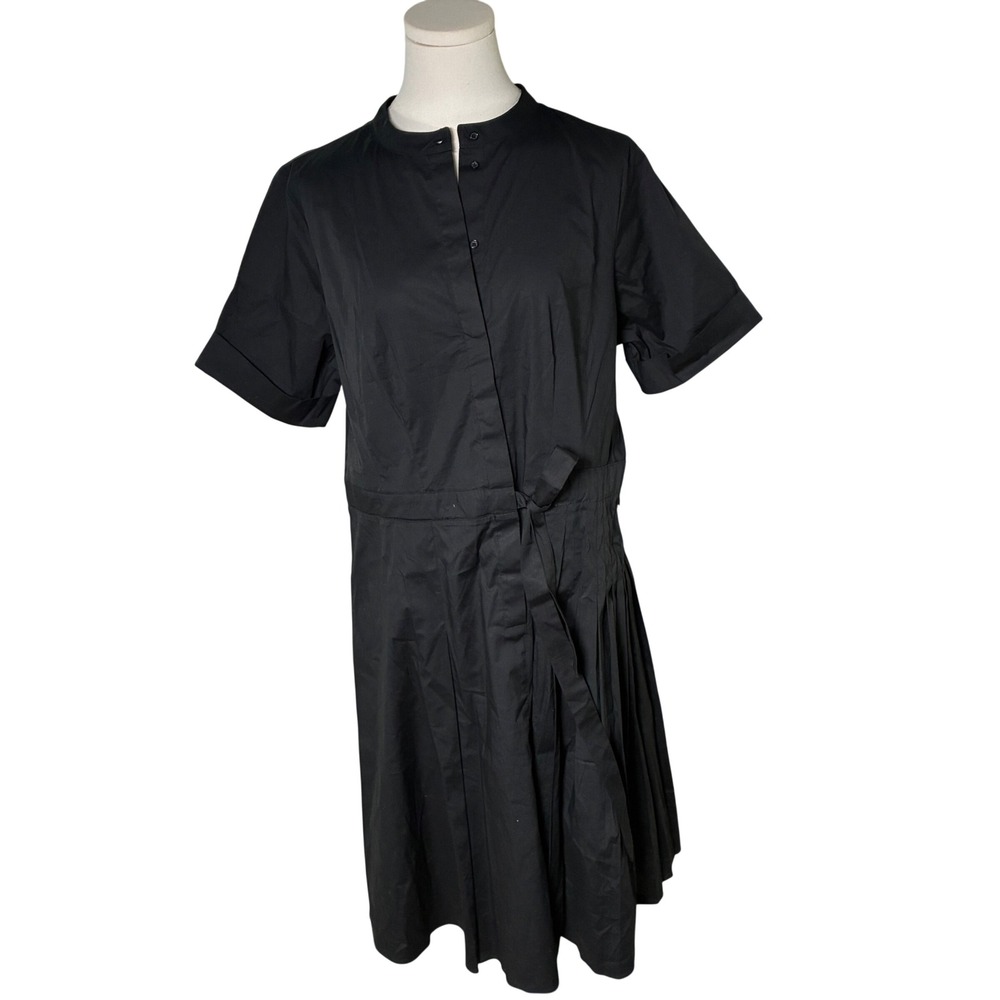 Simply Vera Vera Wang Black Cotton Shirt Dress Pleated Belted Size L